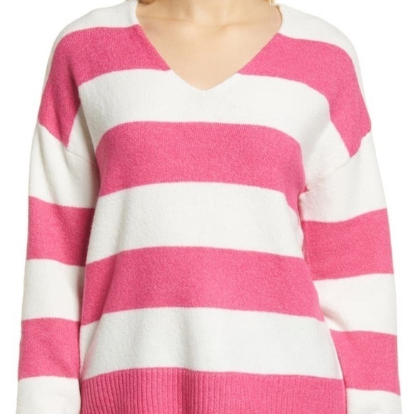 VINCE Camuto Striped V-neck Sweater - Picture 2 of 7
